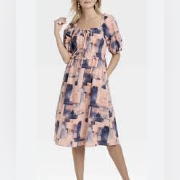 Universal Thread Dresses & Skirts - Universal Thread 100% cotton puff sleeve peach & blue midi dress, small.